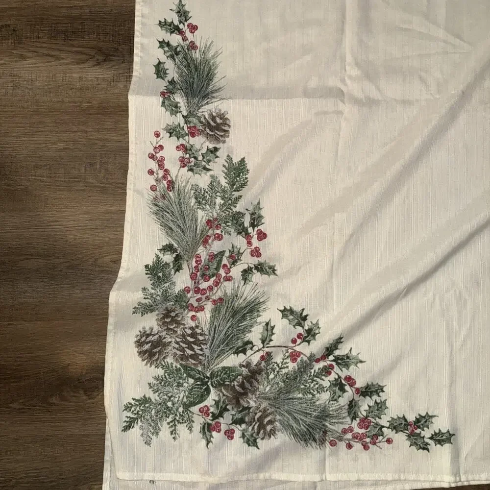 St. Nicholas Rectangle 60” x 120” Tablecloth Pine Branches, Mistletoe Christmas